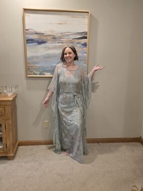 Joyfolie Sage Green Lace Embellished Evening Gown